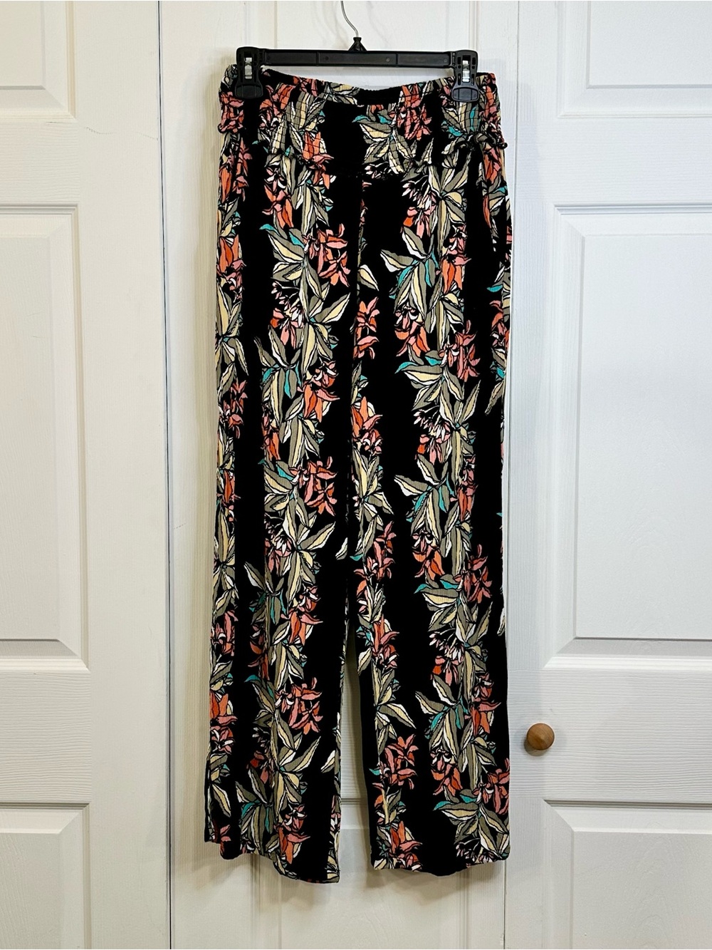 Tribal Black Tropical Floral Wide-Leg Pants